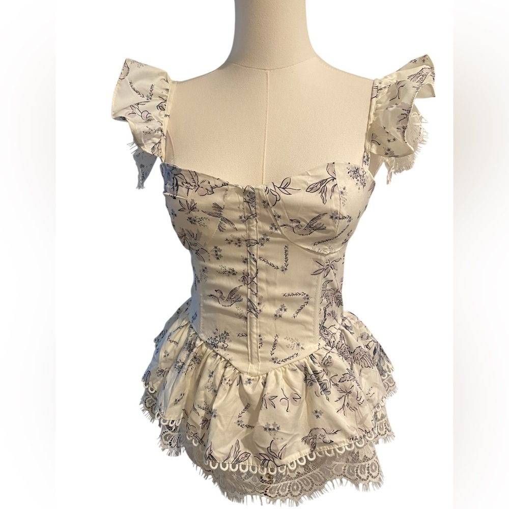 Elegant Cream Floral Ruffle Top